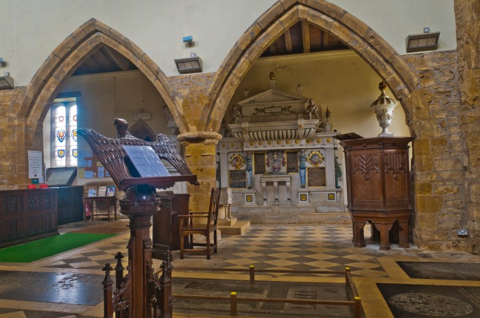 The pulpit and tudor monument